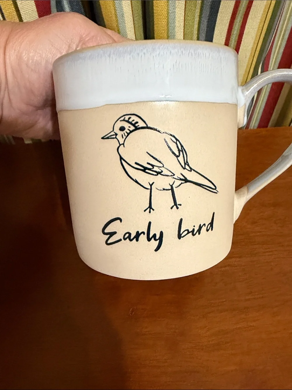 Early Bird Ceramic Coffee Mug - Cream and White
